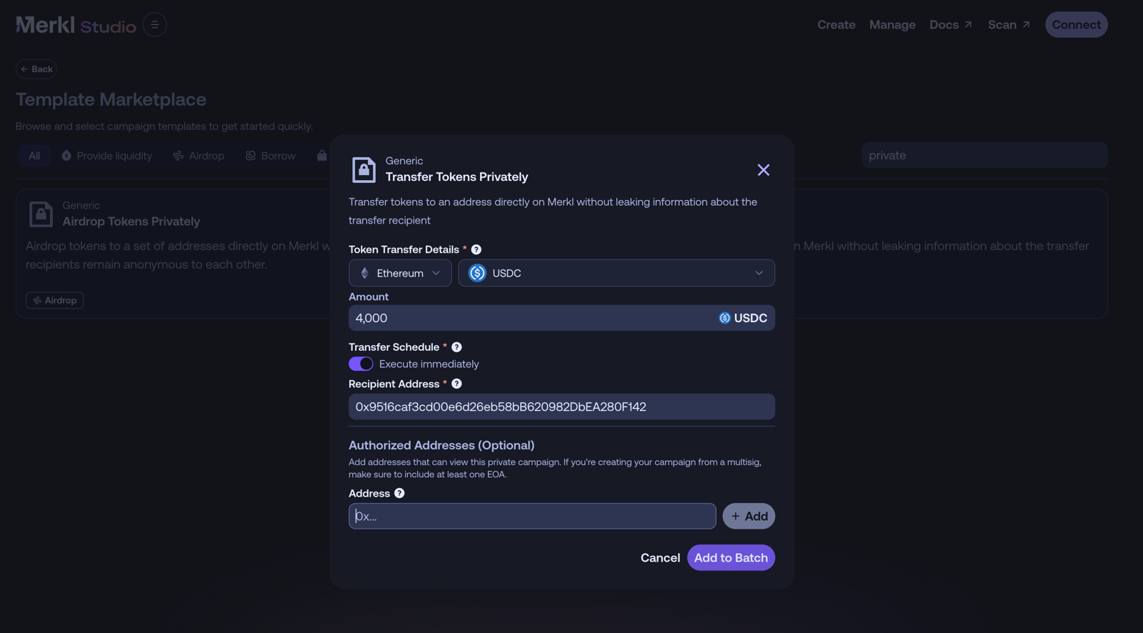 Merkl Private Token Transfers