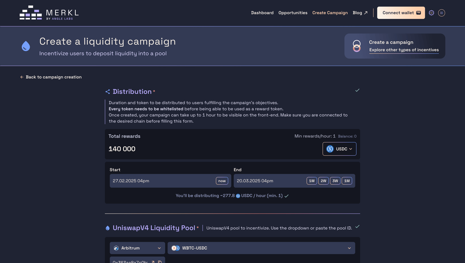Uniswap v4 reward campaign on Merkl
