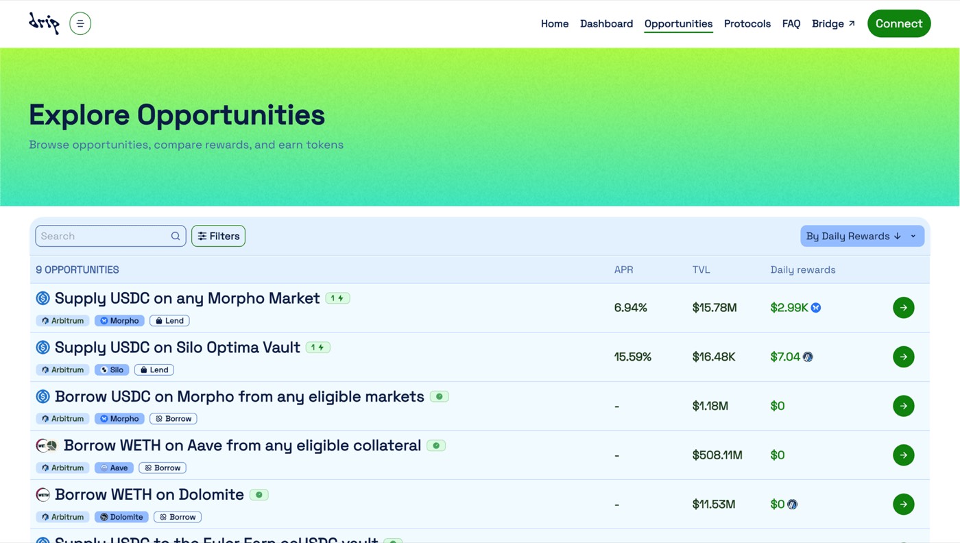 The DRIP Arbitrum app, powered by Merkl
