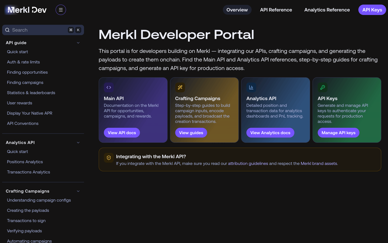 Homepage of the new Merkl Developer portal