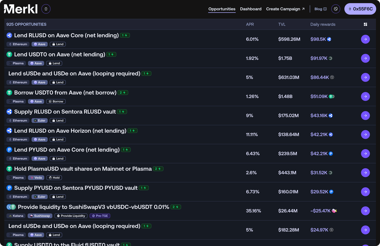 Reward opportunities in the Merkl App